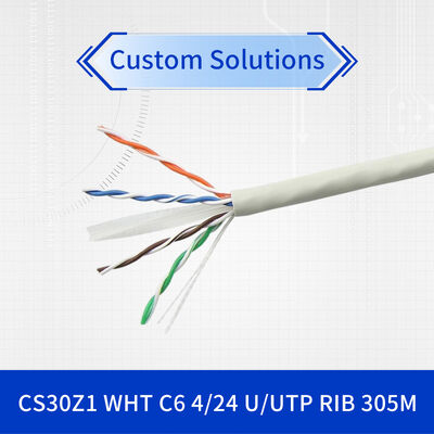 کابل شبکه Cat6 U/UTP با هادی های جامد 24AWG، 4 جفت و طول 305 متر برای انتقال داده با سرعت بالا