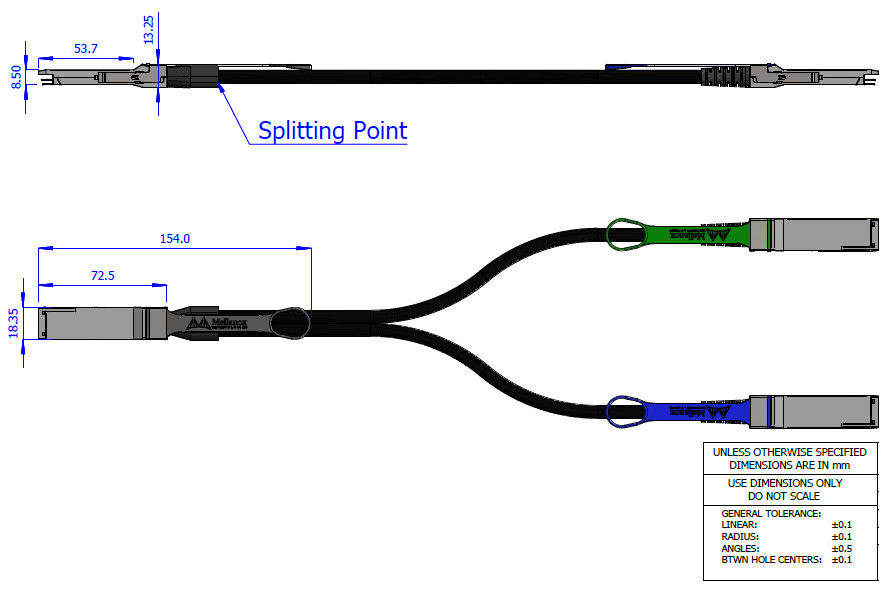 کابل فیبر 2 متری HDR100 ملانوکس DAC با اتصال مستقیم کابل فیبر MCP7H50-H002R26 MCP7H50-V0xxR QSFP56