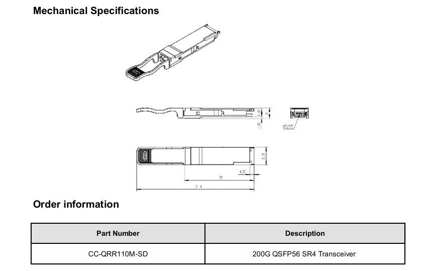 راه حل اتصال مرکز داده 200G QSFP56 SR4 گیرنده نوری با فاصله انتقال 100m بر روی فیبر OM4