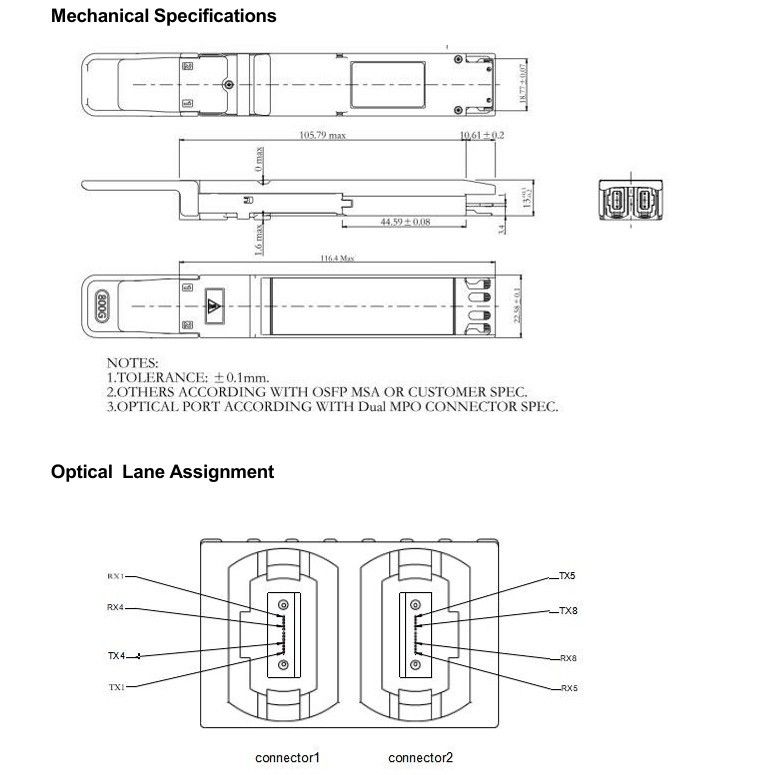 ارتباط بین کامپیوتر 800Gbps OSFP Transceiver Optical با Hotpluggable Dual MTP8APC Connector و نرخ داده های بالا
