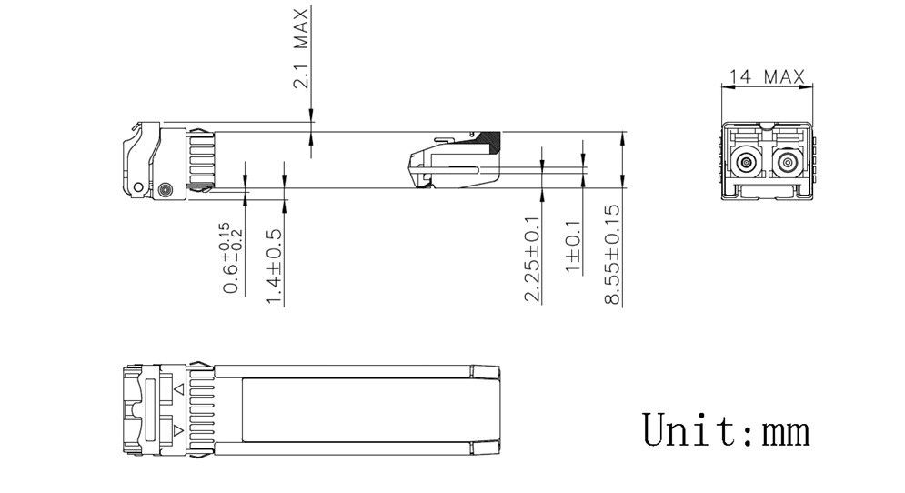ماژول گیرنده SFP 10KM فیبر تک حالت 10G برای شبکه ارتباطات مرکز داده SFF-8431