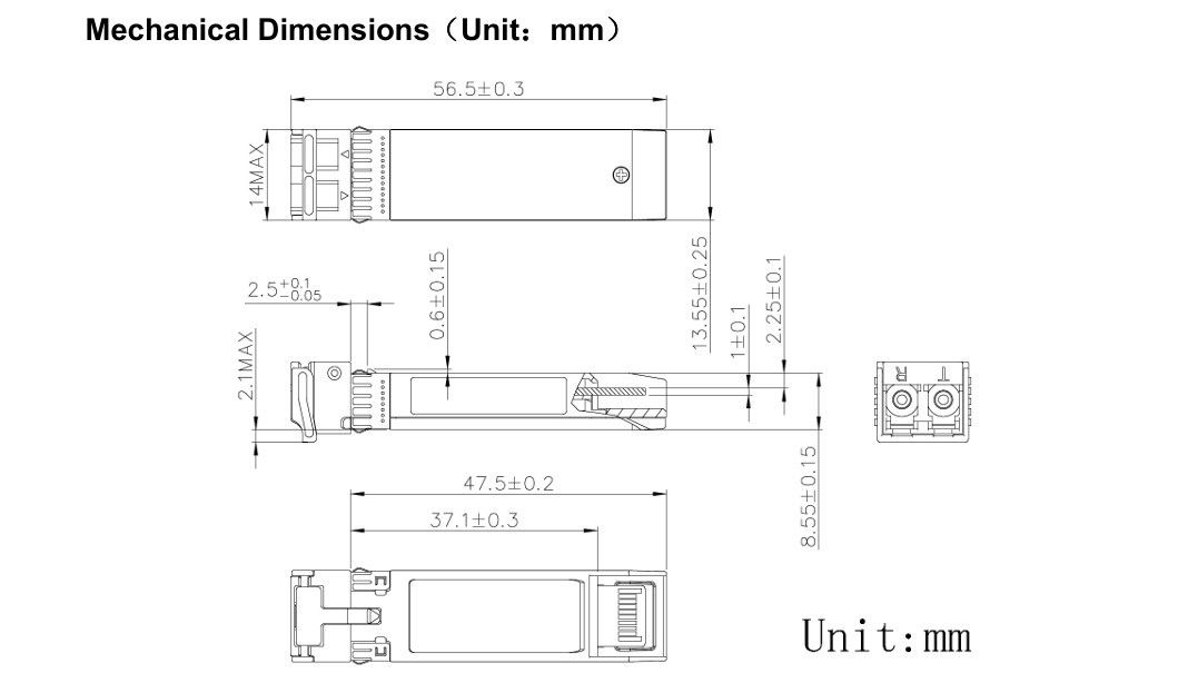 تکنولوژی خنک کننده 1550nm 40km ER/EW LC Duplex Industrial Temp -40-85°C 1.5W RoHS CE FCC سازگار با ماژول گیرنده SFP 10G