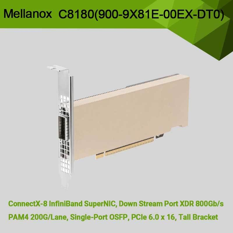 Nvidia Connectx-8 آداپتور C8180 (900-9X81E-00EX-DT0) Single-Cage Osfp Infiniband: 800gbs Xdr Ib