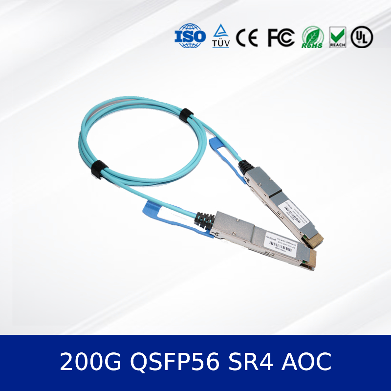 ماژول فرستنده نوری 200G QSFP56 SR4 AOC 3m کابل برای 200G اترنت OM4 MMF، کم مصرف، CMIS سازگار